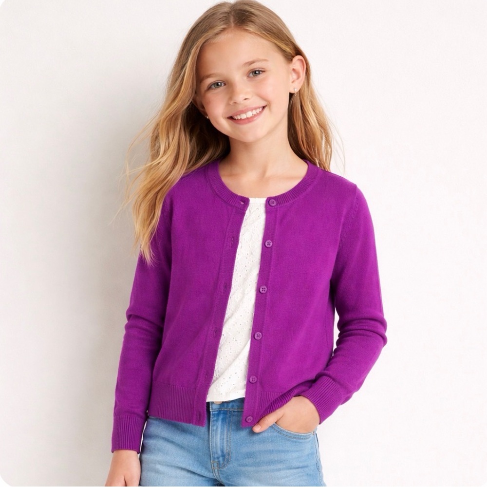 Lands’ End Kids Cardigan 100% Cotton Size 7-8 Small Preppy Spring Layer